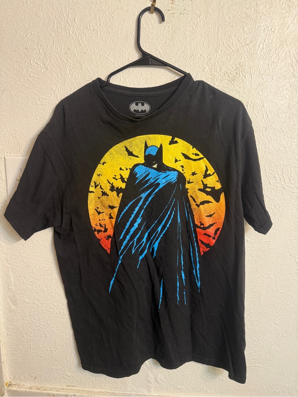 Batman Conic Book Graphic Black Short-Sleeve Tee - Yellow & Blue Print